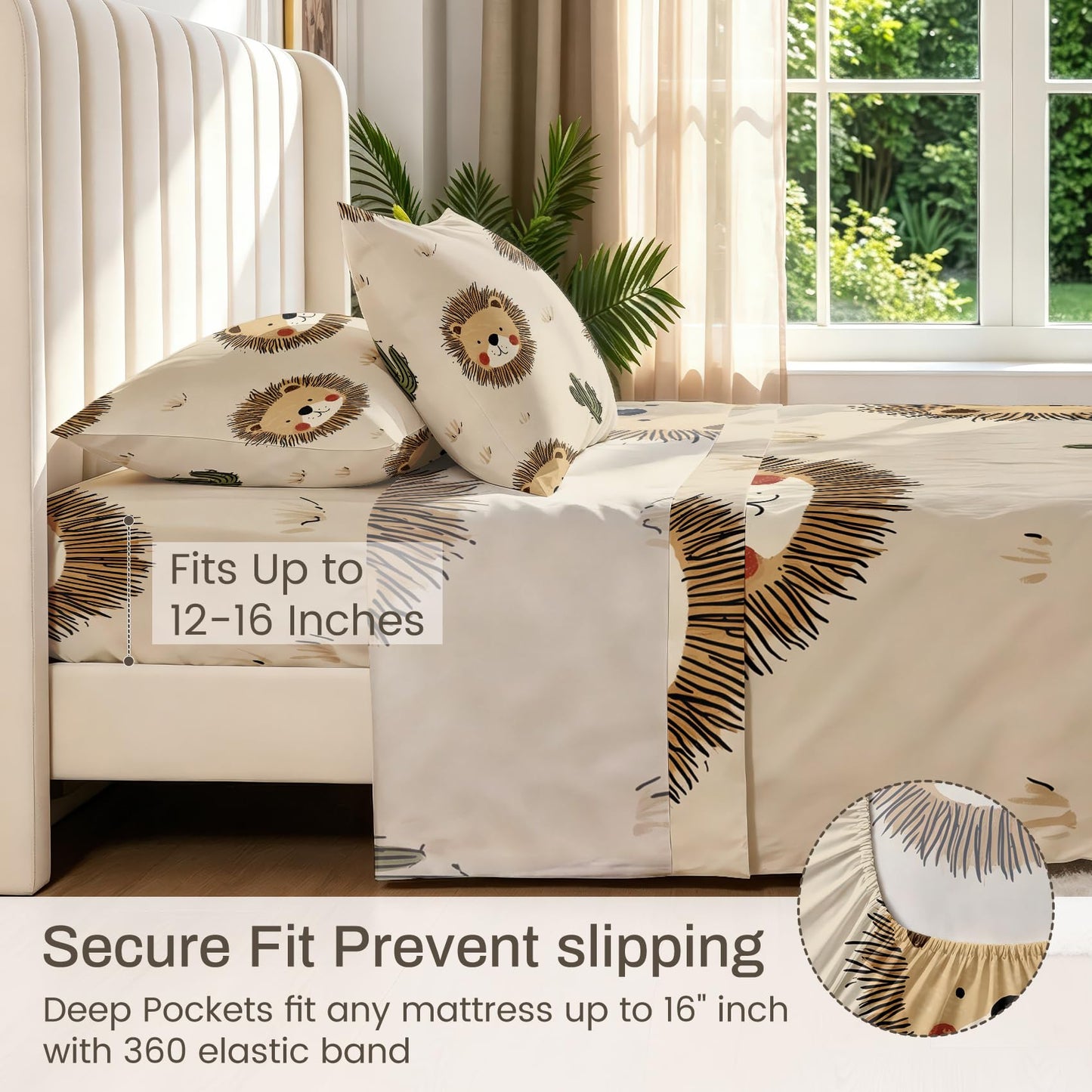 Cute Lion Sheet Set, 3 Pcs Twin Size Kids Wildlife Bed Sheets