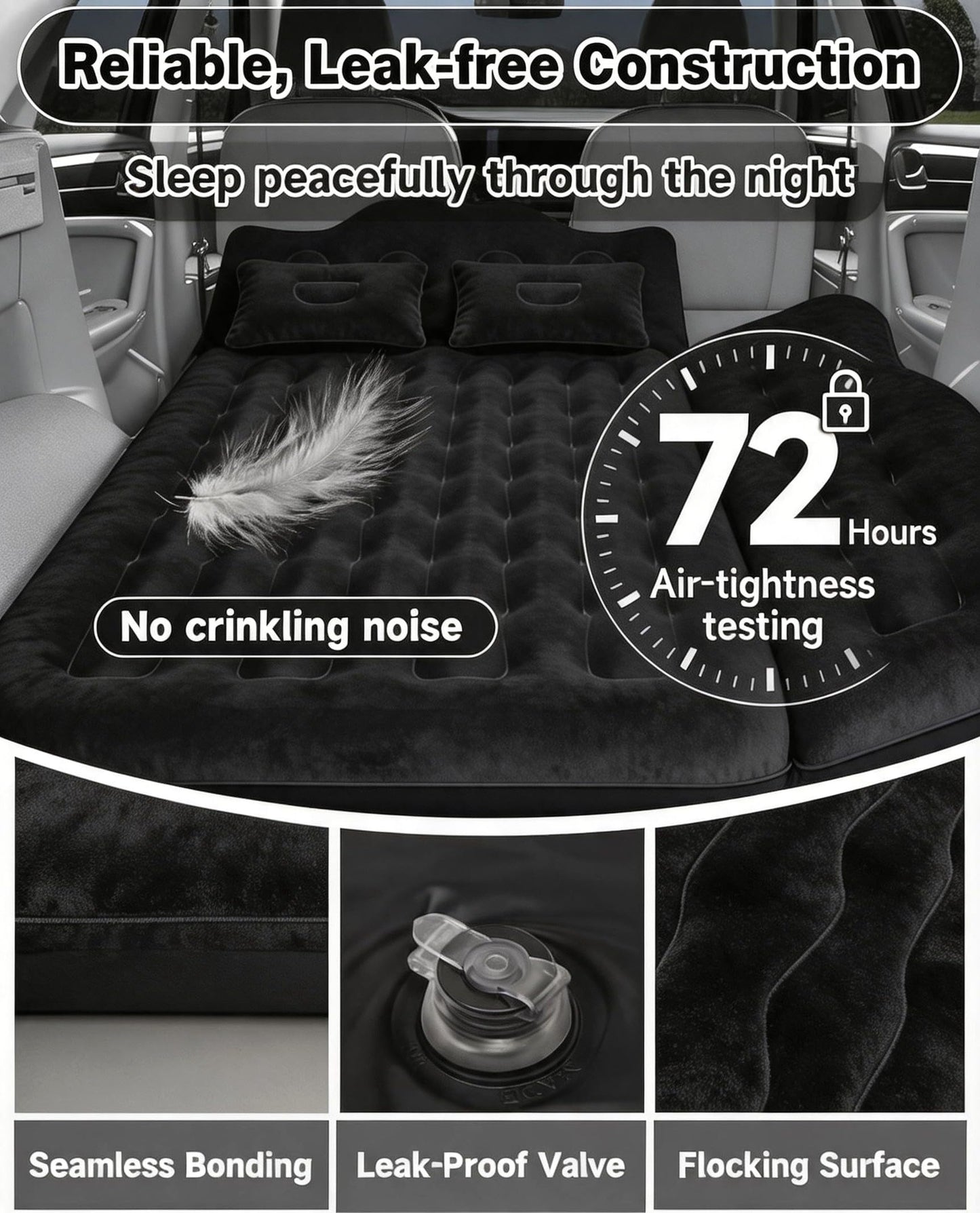 Umbrauto Car Air Mattress Backseat| Inflatable Truck Back Seat Camping Airbed for SUV Rear Seat, Blow Up Sleeping Travel Bed for Van Trunk with Pump & Pillows