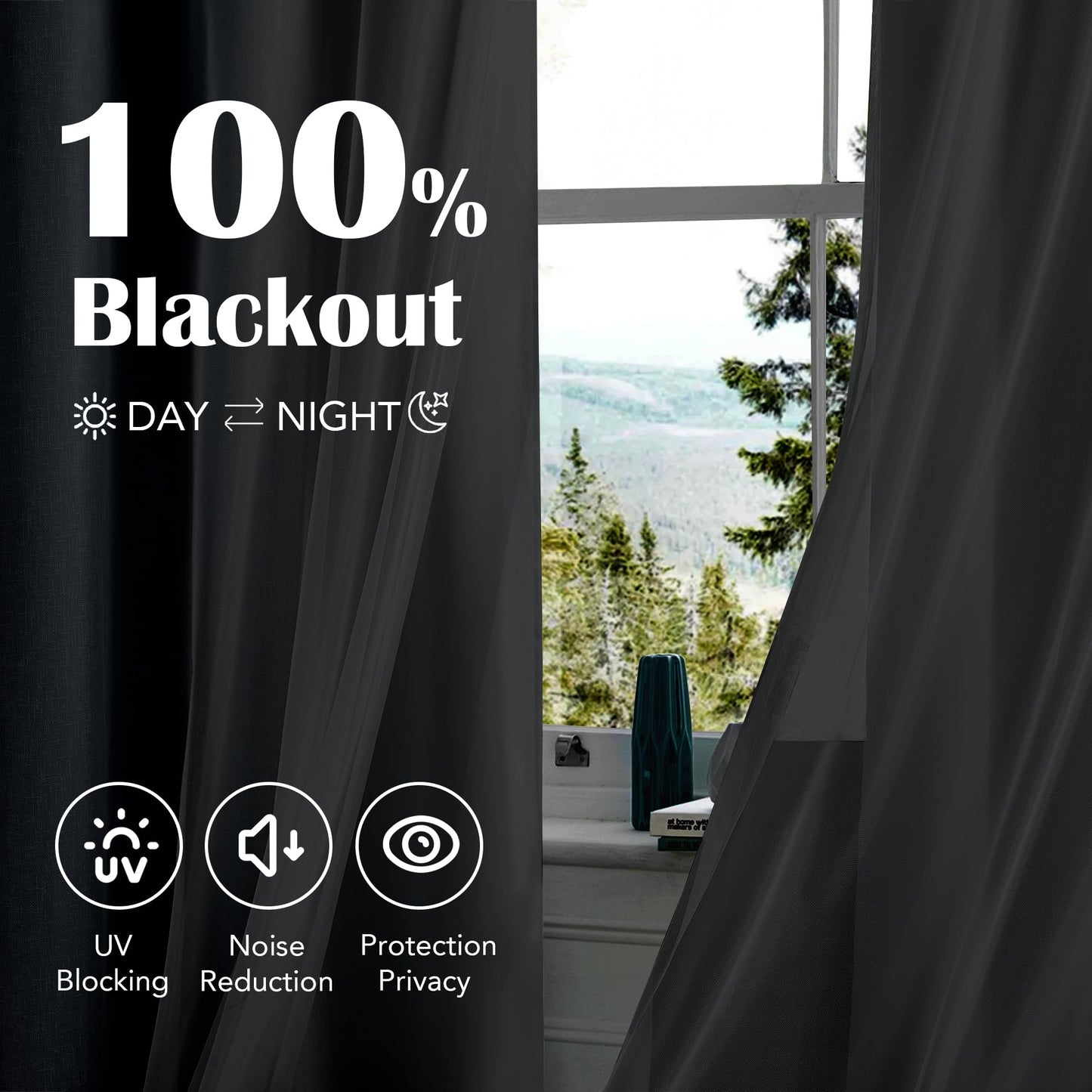Geomoroccan Ombre 100% Blackout Curtains 54 Inches Long 2 Panels for Bedroom Living Room Blue and White Double Layer Sheer Overlay Mix & Match Grommet Thermal Soundproof Drapes with Tiebacks, 52x54
