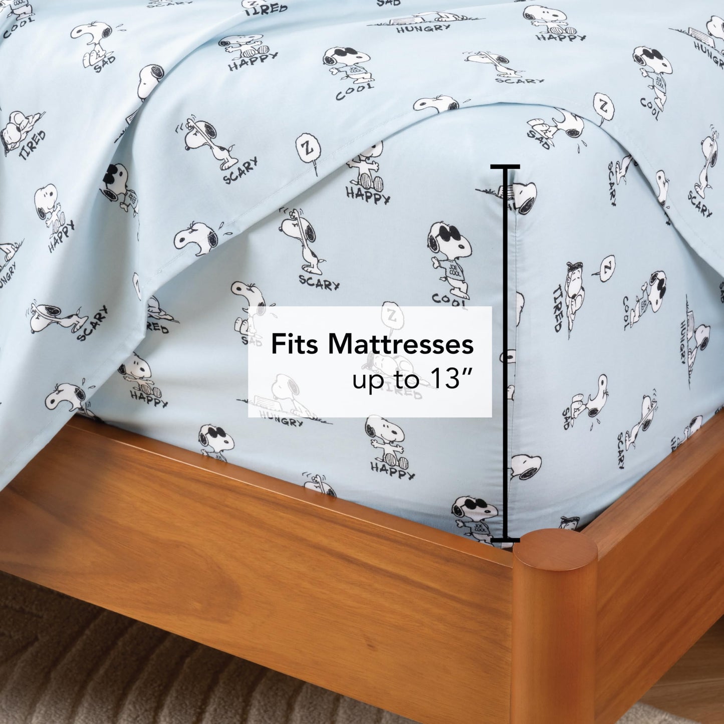 Berkshire Blanket Peanuts® Kids Sheet Set, Full Size - 4 Pieces, Peanuts® Snoopy Different Emotion Sheet Scale Murky Blue, Cute Character Snoopy Printed Soft Microfiber Bed Sheets