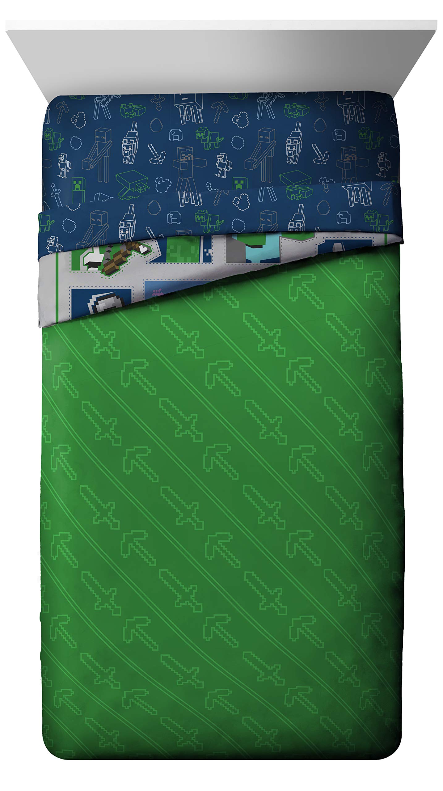 Jay Franco Minecraft 5 Piece Twin Bedding Set - Includes Reversible Comforter, Sheets and Pillowcases - Features Creeper, Ghost, Zombie and Enderman