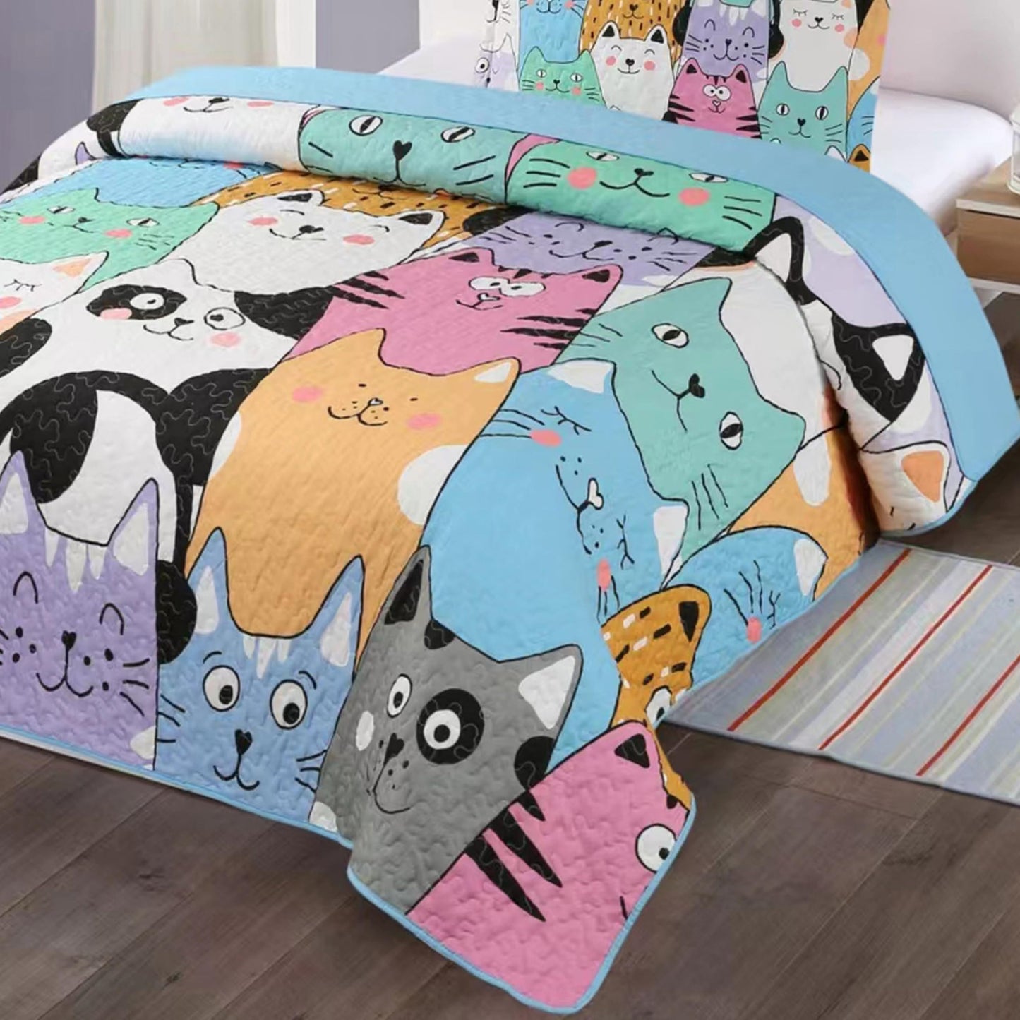 MarCielo Kids Bedspread Set Cat Quilt Blanket for Teens Girls Boys Bedding Coverlet (Twin, Cat)