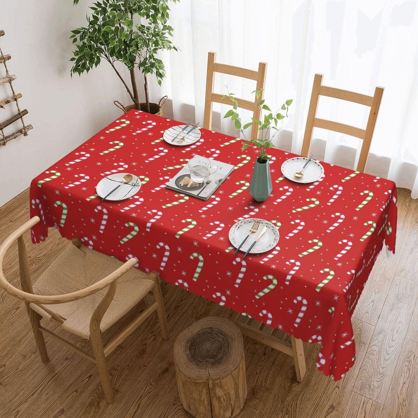 XIOURERY Festive Christmas Table Cloths Decorative for Dining Room, Candy Cane Star Washable Tablecloth for Home, Restaurant, Outdoor Party Table Cover 54x72 Inch