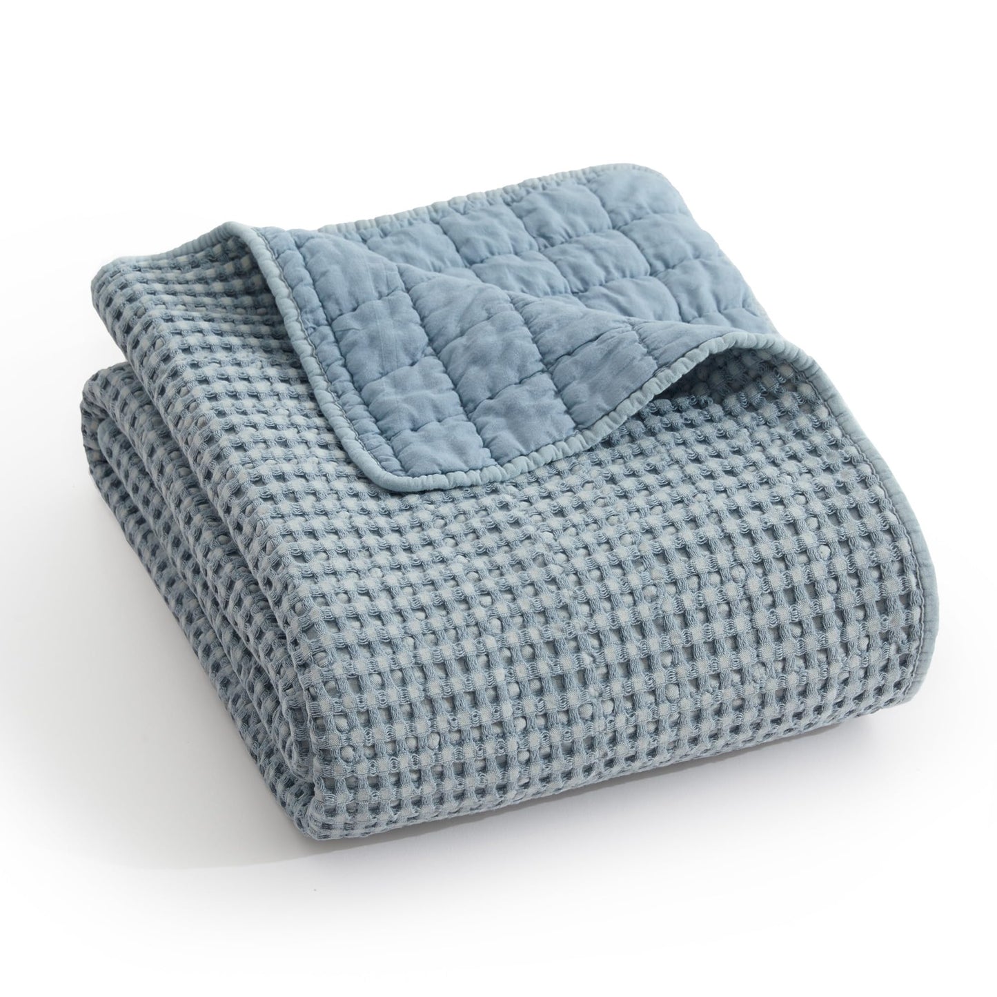 Levtex Home Mills Waffle King Bedspread Set (122x106in) with 2 Pillow Shams (36x20in) - Chambray - Cotton Waffle King Size Bedspread Set - Soft, Pre-Washed