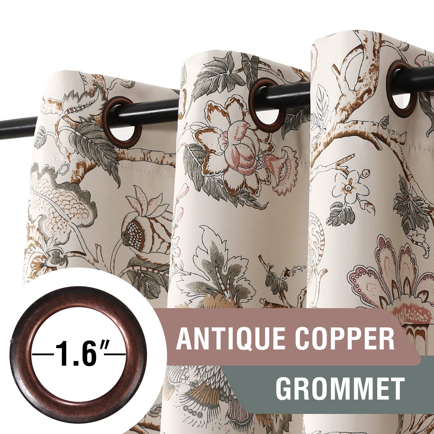 H.VERSAILTEX Blackout Curtains 84 Inch Length 2 Panels Set Floral Print Curtain Drapes for Living Room Thermal Insulated Grommet Window Curtains for Bedroom - Traditional Floral in Sage and Brown