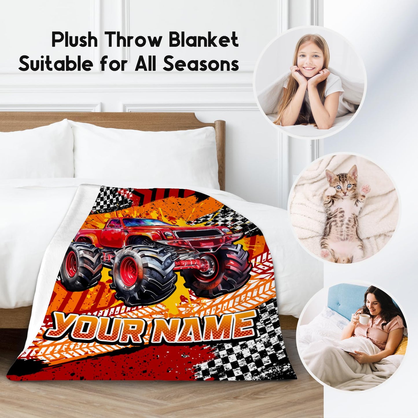 AIOMXZZ Toddler Blankets for Boys, Personalized Truck Gifts for Kids, Plush Cozy Car Throw Decor for Bedroom Sofa, 4 Size