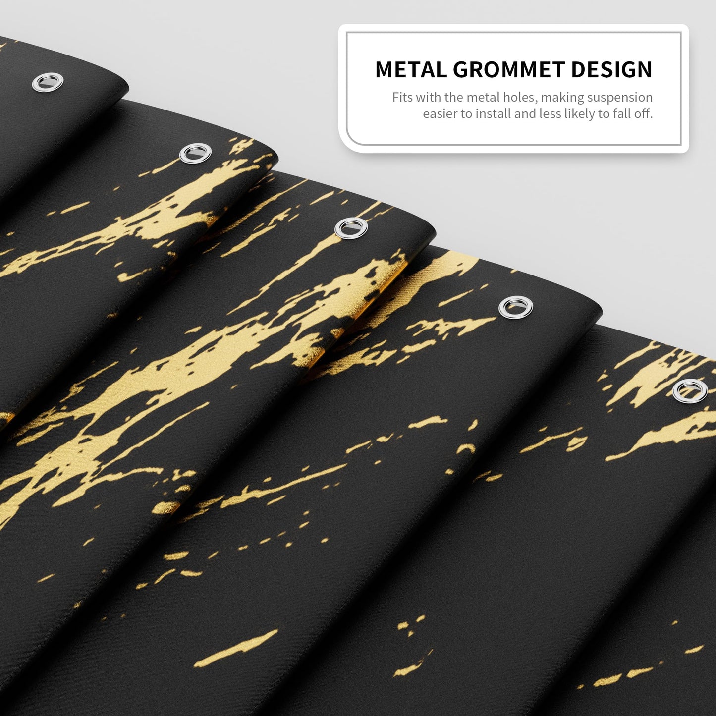 Yiwshcut Black and Gold Shower Curtain, Black Marble Shower Curtain, Modern Fabric Shower Curtains for Bathroom, Black and Gold Texture Shower Curtain Set with Hooks 72x72