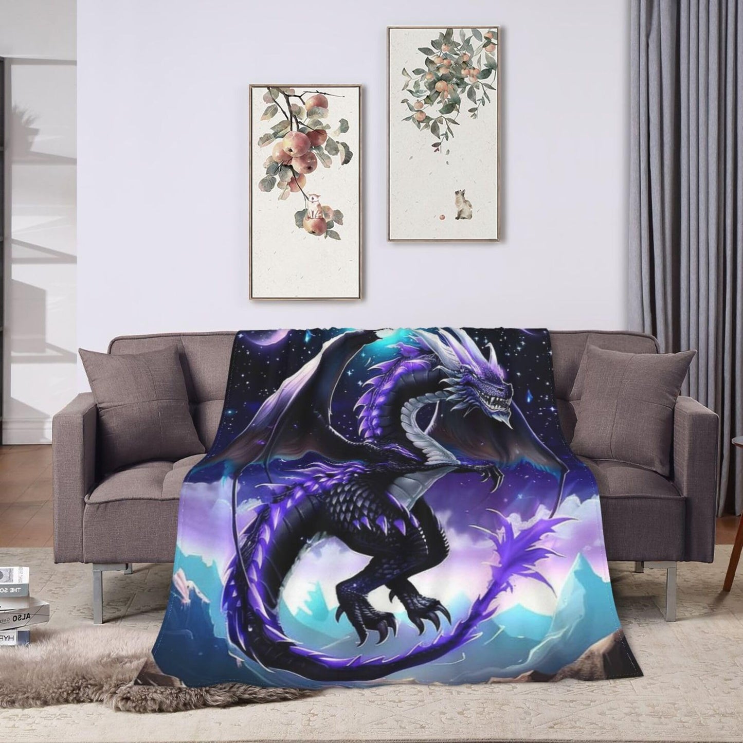 Dragon Blanket Purple Dragon Decor Cozy Animal Throw Super Soft Plush Flannel Fleece Blanket Gift for Kids Adults Men Women Ultra Warm & Lightweight Flannel, 50"X40"