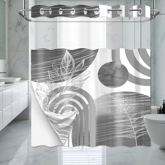 Boho Modern Hookless Shower Curtain, Black Grey White, 71" W x 74" L
