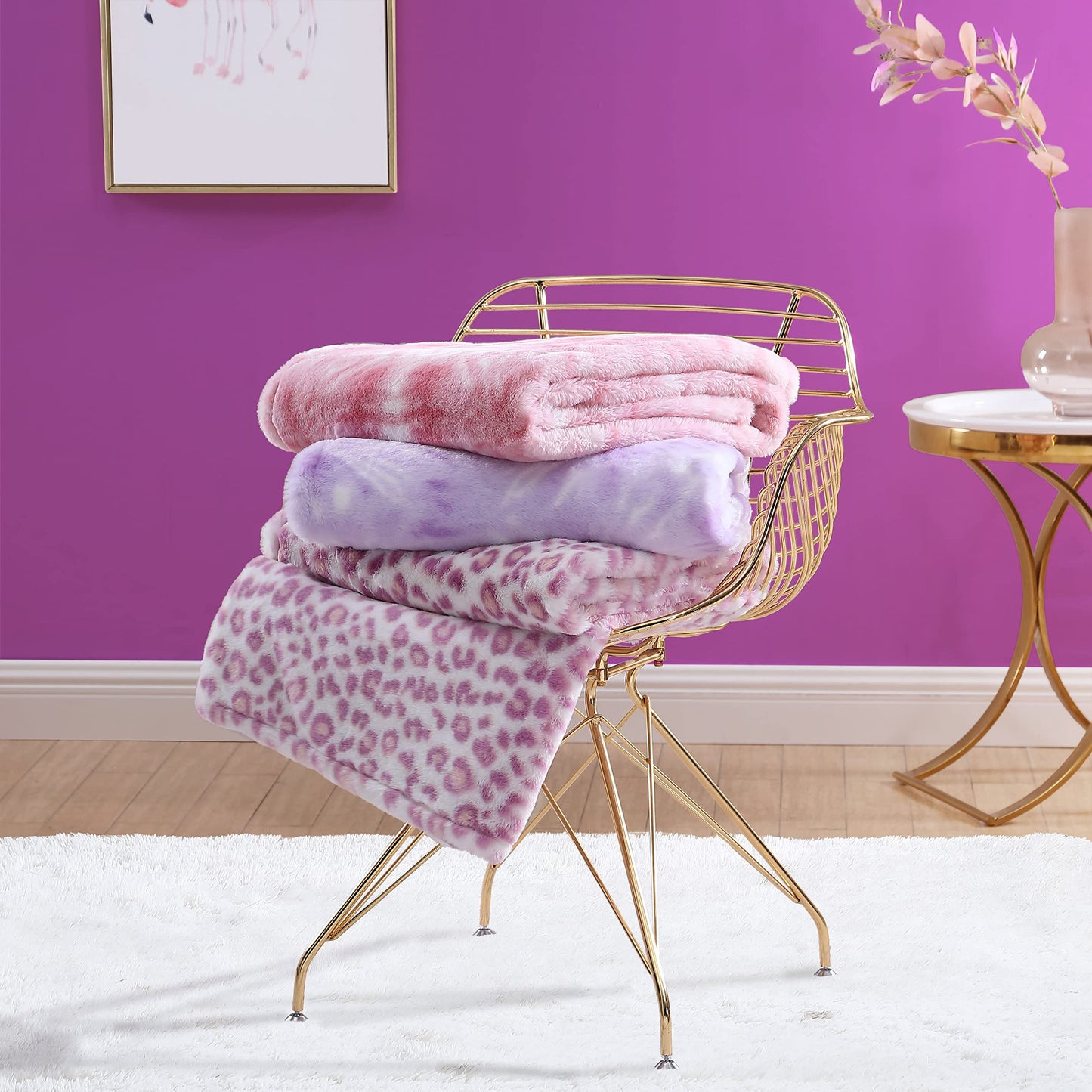 Betsey Johnson - Throw Blanket, Ultra Soft Faux Fur Bedding with Mink Reverse, Luxurious Home Decor for Bed or Couch (Fireworks Tie Dye Purple, 50" x 60")