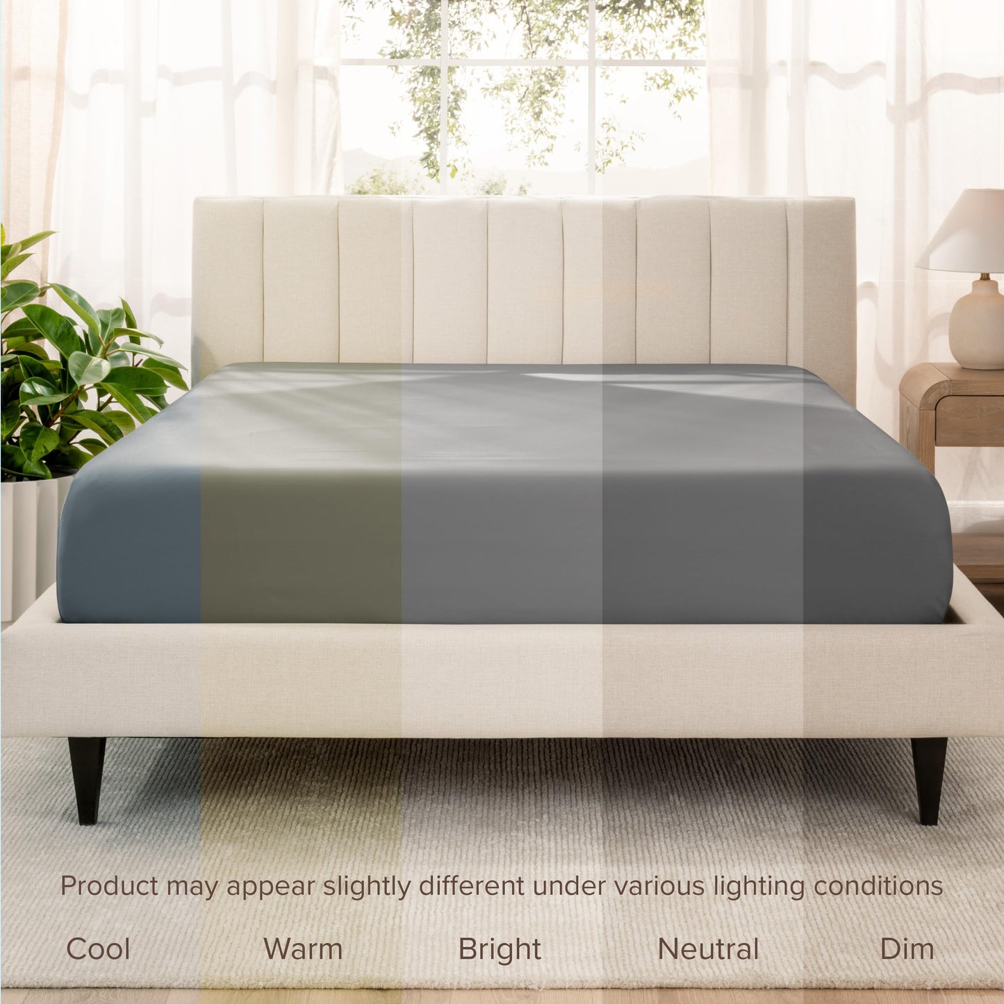 Bare Home 100% Organic Cotton Sateen Fitted Sheet - 400 Thread Count - Smooth Sateen Weave - Breathable & Cooling - Hotel Luxury - Durable Fitted Sheet - Deep Pocket (King, Grey)