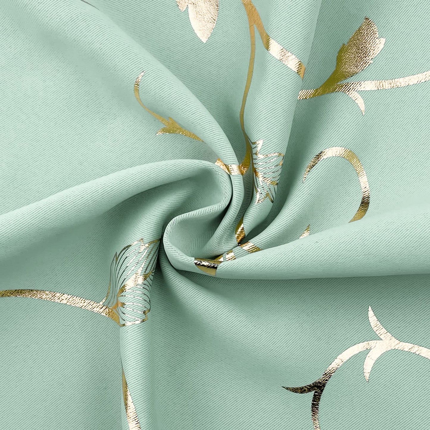 BUHUA Blackout Small Window Curtains for Kitchen and Bedroom Gold Foil Print Flower Grommet Short Thermal Insulated Room Darkening Curtains, Aqua, 26Wx36L, 2 Panels
