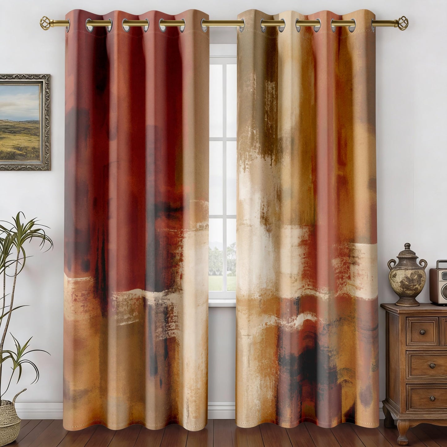 Asuexpect Burnt Orange Curtains 2 Panels Abstract Rust Curtain Room Darkening Grommet Window Drapes Modern Decorative Window Treatments for Bedroom Living Room, 52x84 Inches