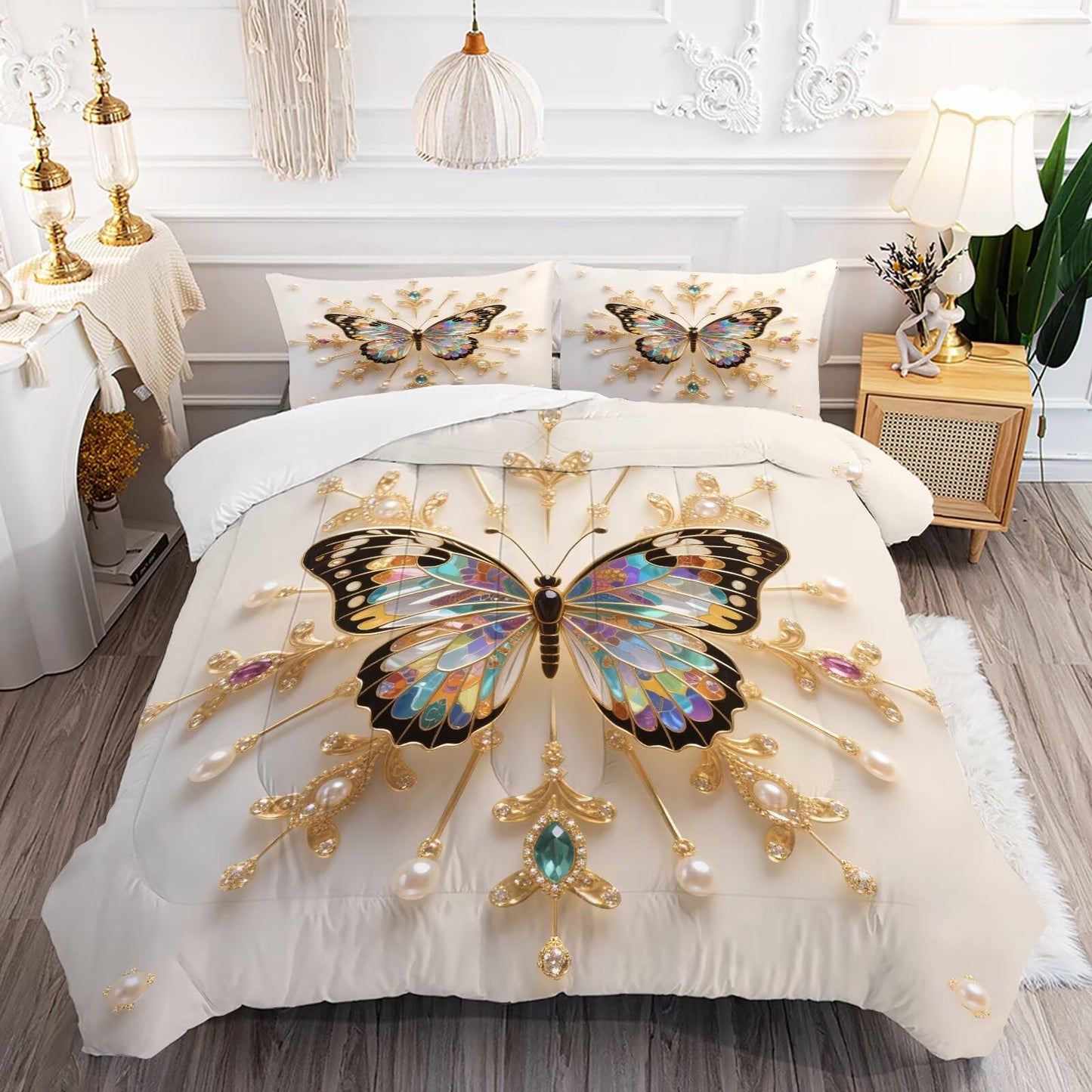 DJNEAR Black and Gold Butterfly Comforter Set Twin Size Animal Bedding Sets for Girls Kids Teen Women Bedroom Cute Diamond Butterflies Quilt Room Decor 1 Comforter 1 Pillowcase