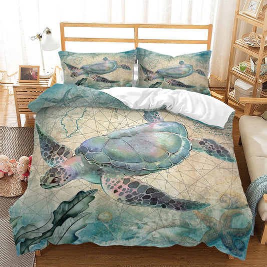 CVHOUSE Sea Turtle Duvet Cover Queen Size,Ocean Bedding Set for Kids Teens,Beach Comforter Cover,1 2 Pillowcases 3 Piece Queen 89'x89'