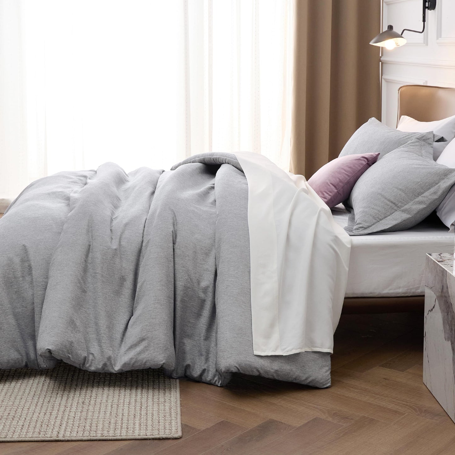 Bedsure Oversized King Comforter Set - Grey Soft Bedding for All Seasons, Cationic Dyed Bed Set, 3 Pieces, 1 Oversized King Size Comforter (120"x98") and 2 Pillow Shams (20"x36"+2")