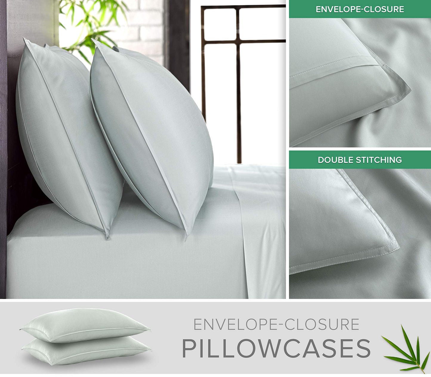 King Sheets by Pure Bamboo, Genuine 100% Organic Viscose Derived from Bamboo Bed Sheet Set, Luxuriously Soft & Cooling, Double Stitching, 2 Year Quality Promise (King, Sea Glass)