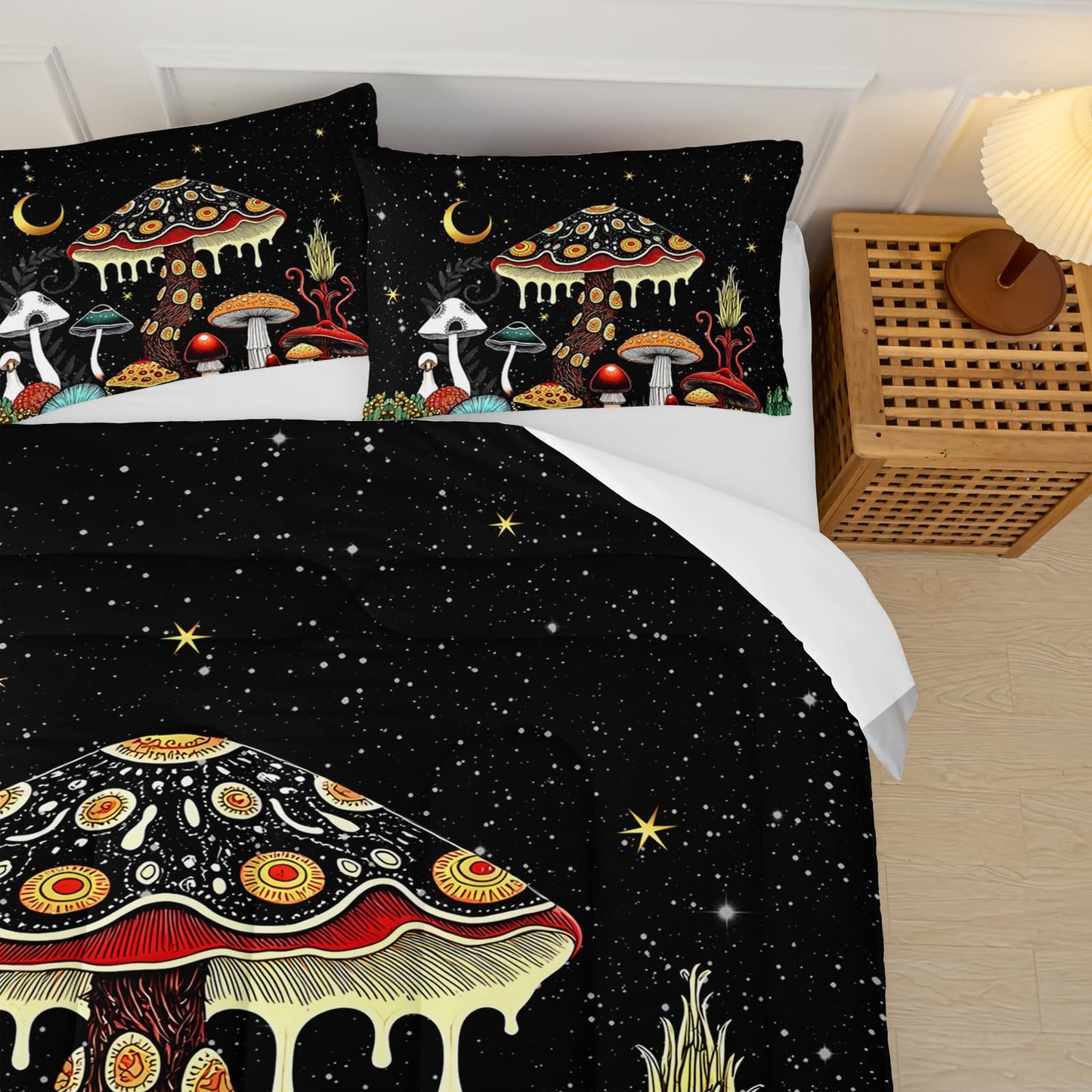 lneffble Mushroom Comforter Full Bed Set，Full Size Mushroom Bedding Set，with 1 Comforter with 2 Pillow Case