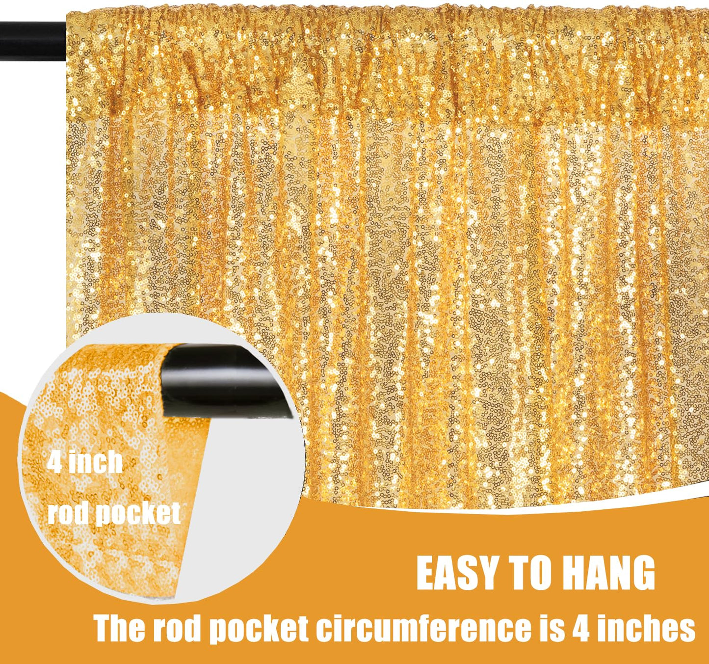 Fyledaee Gold Sequin Backdrop Curtains 2Panels 2x8ft for Party Photo Decor