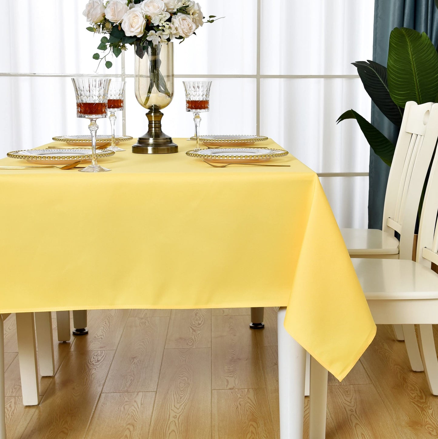 KAIPHO 2 Pack Yellow Rectangle Tablecloth Waterproof Stain Resistant Wrinkle Free Table Cloth 210GSM Polyester Wipeable Table Cover for Party, Banquet - Rectangular/Oblong, 60 x 84 inch (2 Pcs)