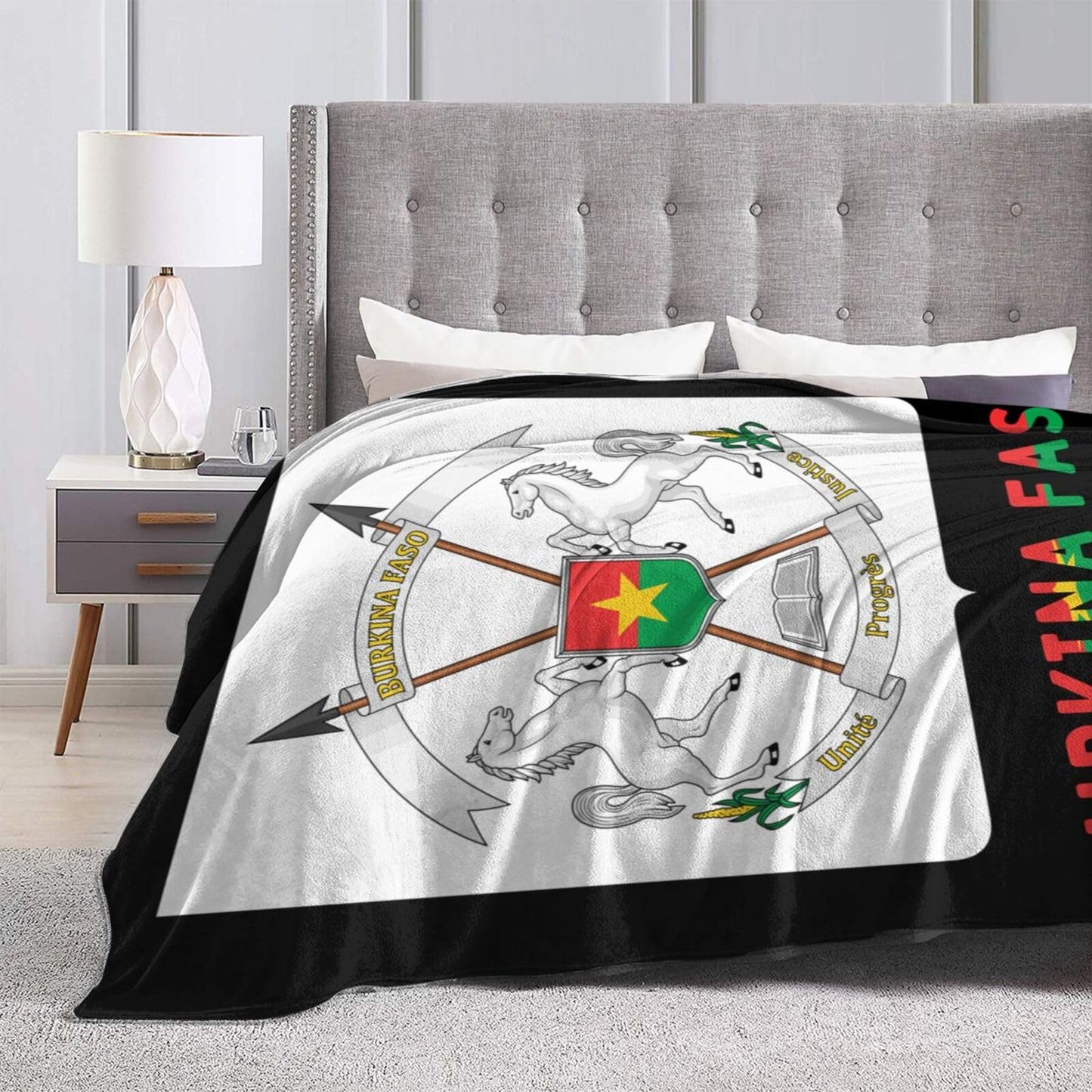 Burkina Faso National Emblem Blanket Throw Blanket for Couch Sofa Plush Fleece Bed Blankets Lightweight Comfy Flannel Ultra-Soft Warm Blankets for Home Camping Travel Gift 80"X60"