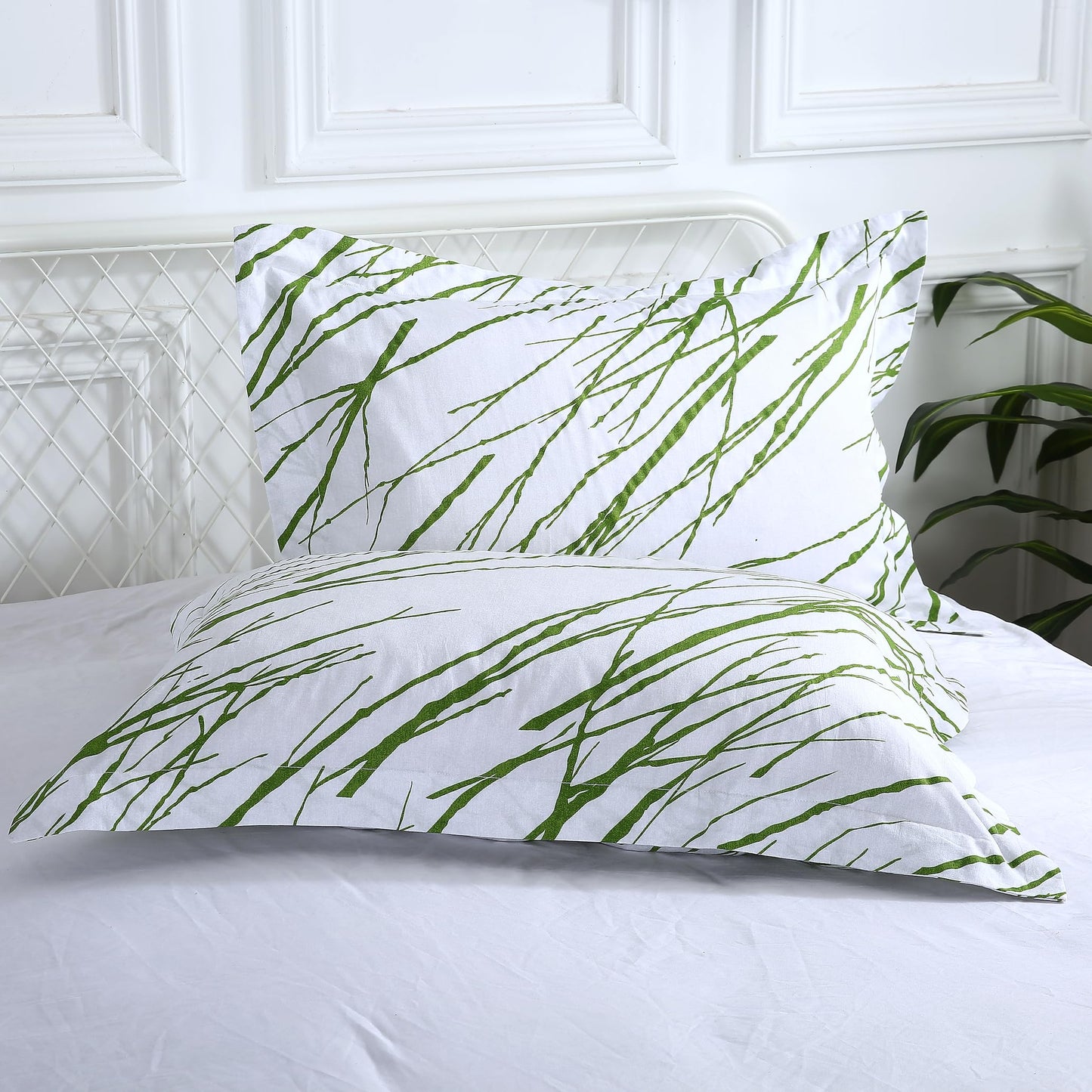 Swanson Beddings Tree Branches 3-Piece 100% Cotton Bedding Set: Duvet Cover and Two Pillow Shams (Green White, King)