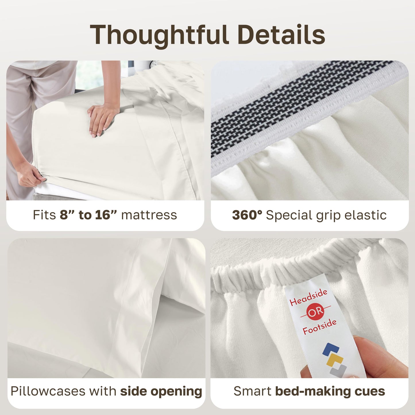 California Design Den Luxury 100% Cotton King Bed Sheets Set - 1000 Thread Count Sateen, Thick and Natural King Sheet Sets Deep Pocket Cotton Bedding, Durable - Eggshell Cream