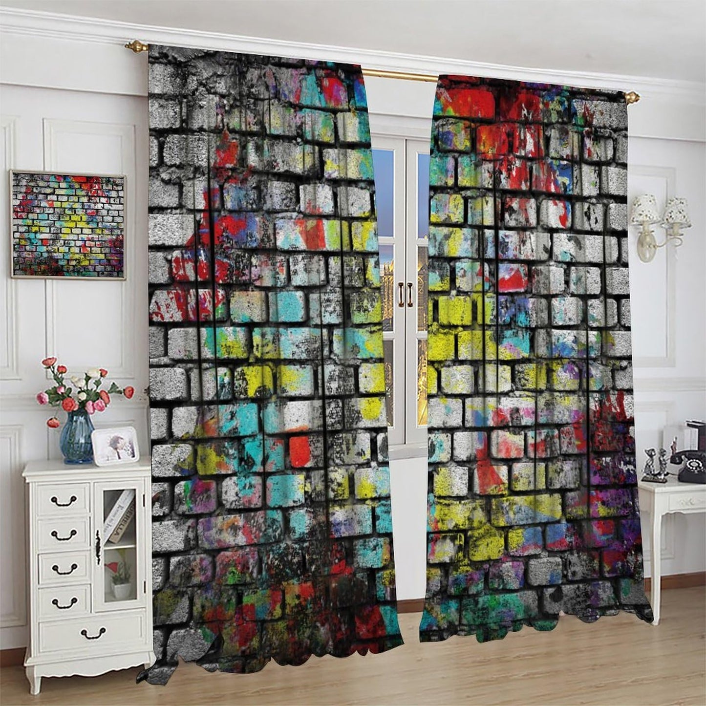 ICMOLYYENLO Vintage Stone Brick Wall Curtains Rustic Marble Geometric Rock Farmhouse Blackout Curtains for Bedroom Living Room Privacy Insulation Curtains 42x44 Inch