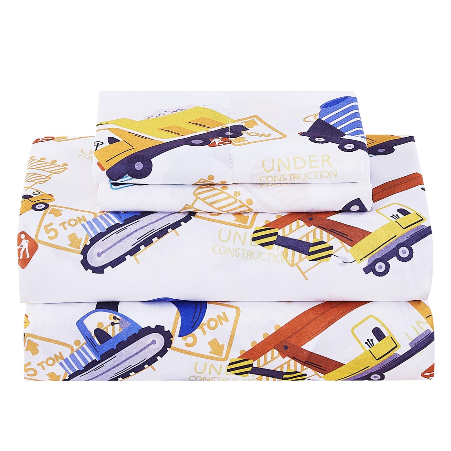 CozySmile Twin Sheet Set Kids,3 Pieces Breathable Soft Microfiber Bedsheets for Boys, Oeko-TEX, Anti Pilling Deep Pockets Easy Care Bed Sheets, Construction car