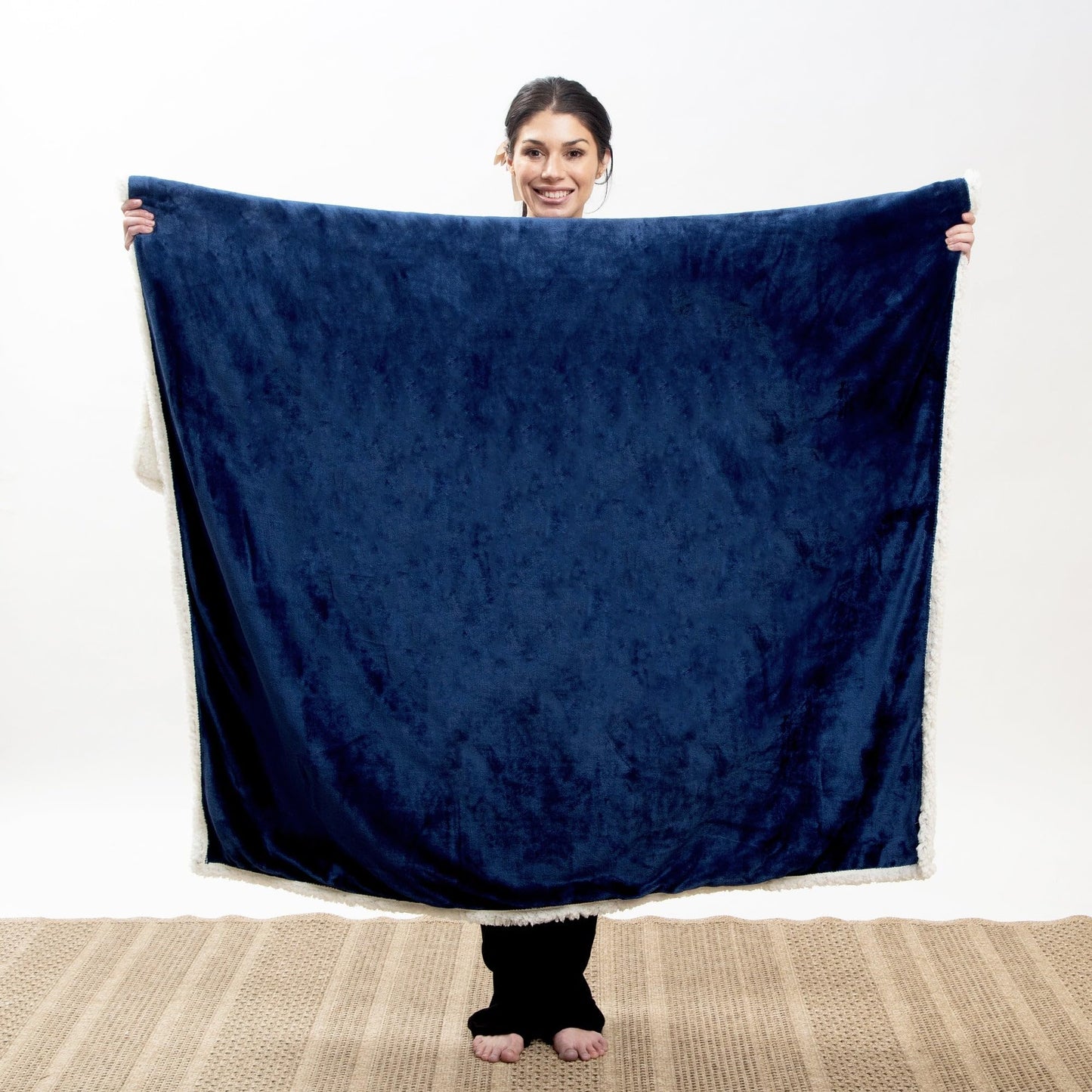 Carstens, Inc. Ultra Premium Super Soft Plush Sherpa Fleece Oversized Throw Blanket 54" x 68", Navy Blue