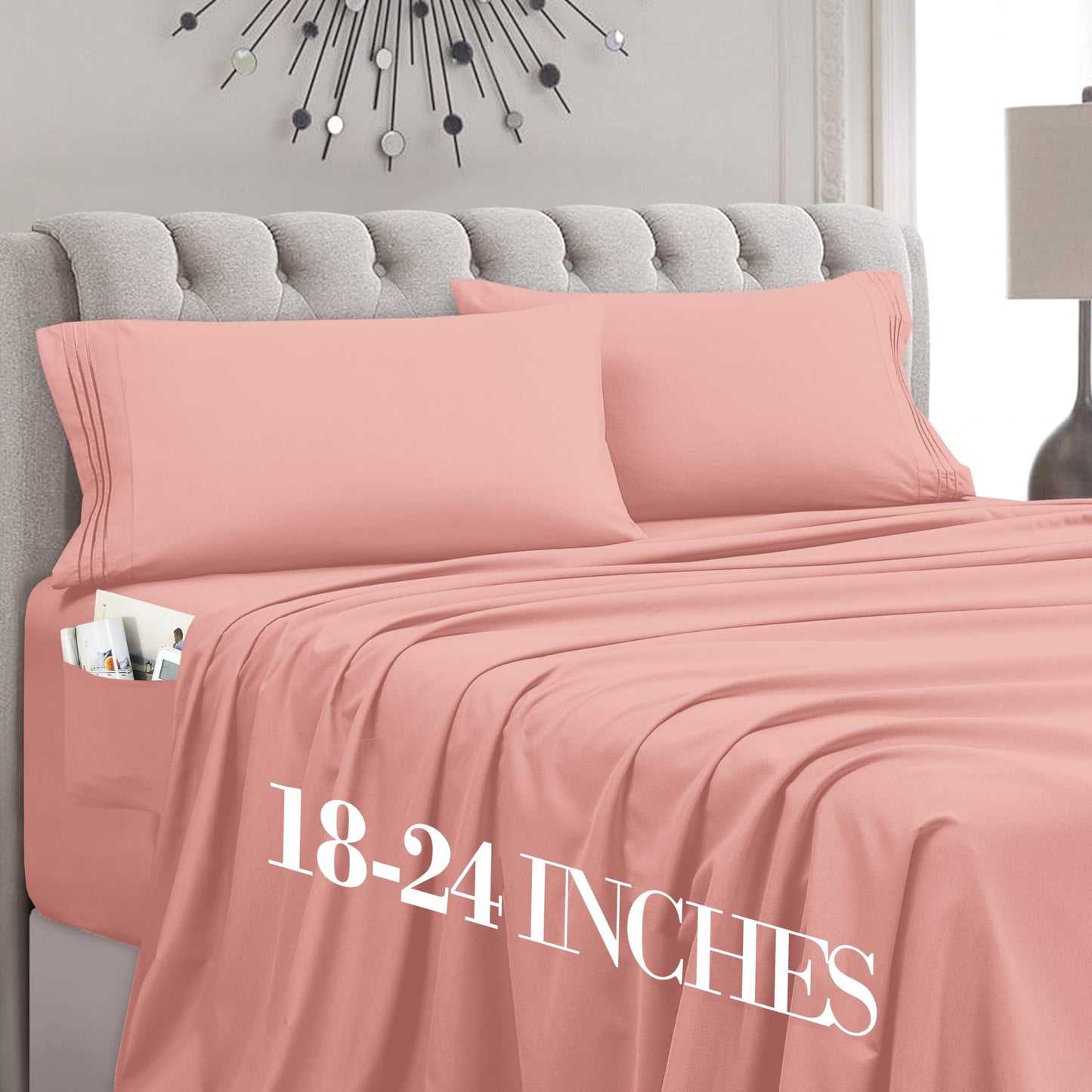 Mocassi Full Size 4-Piece Bed Sheet Set - 1800 Premium Hotel Quality Microfiber 18-24 Inches Extra Deep Pocket Fitted Sheet- Luxury Soft, Breathable, Wrinkle, and Fade Resistant, Dusty Rose