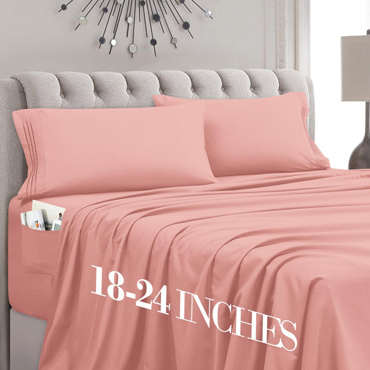 Mocassi Full Size 4-Piece Bed Sheet Set - 1800 Premium Hotel Quality Microfiber 18-24 Inches Extra Deep Pocket Fitted Sheet- Luxury Soft, Breathable, Wrinkle, and Fade Resistant, Dusty Rose