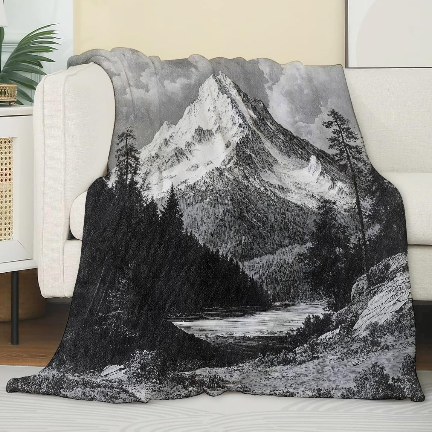Mountain Blankets for Adult Kids, Flannel Mountain Throw Blanket, Birthday Gifts, Mountain Decor for Sofa Couch Bed Living Room Soft Warm Lightweight Cozy 60" x 50"