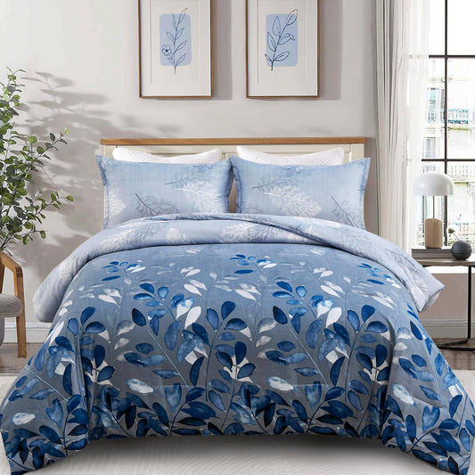 DJY Blue Comforter Set King, Navy Botanical Leaves Comforter for King Bed 3 Pieces Reversible Floral Bed Comforter Sets Soft Microfiber Bedding Set for All Season (104"x90")