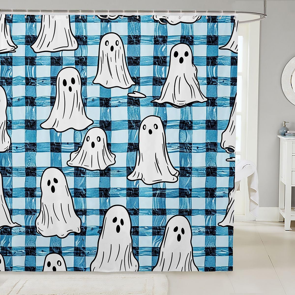 Feelyou Ghost Shower Curtains Halloween Bathroom Curtain for Kids Women Men Blue Maze Lattice Bathroom Accessories Goth Waterproof Polyester Fabric for Stalls Bathtubs 72"x78"