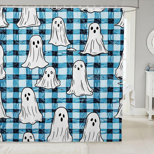 Feelyou Ghost Shower Curtains Halloween Bathroom Curtain for Kids Women Men Blue Maze Lattice Bathroom Accessories Goth Waterproof Polyester Fabric for Stalls Bathtubs 72"x78"