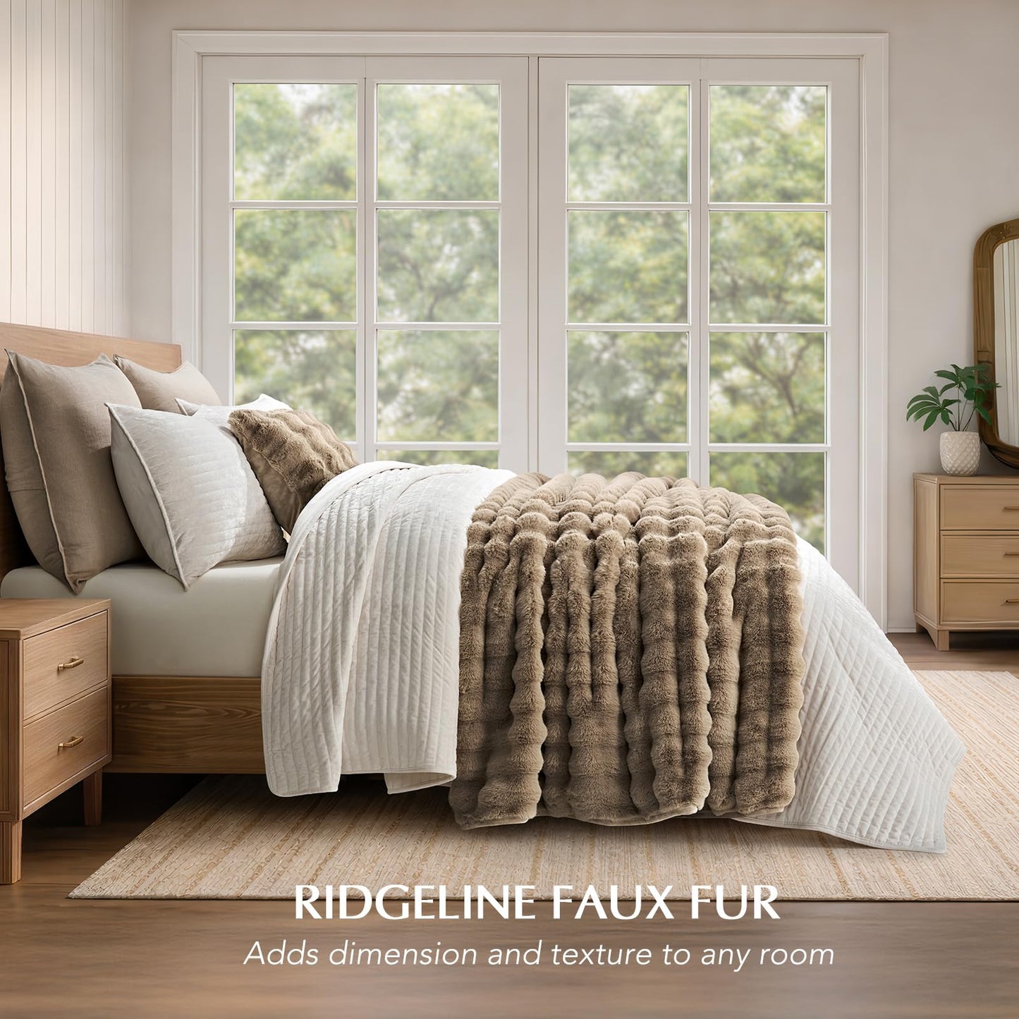 EverGrace Ultra Soft Luxury Fluffy Faux Rabbit Fur Throw Blanket, Thick Warm Bubble Throw for Bed, Cozy Plush Reversible Blankets for Couch, Chair, Sofa, Greige, 60x80 Inches
