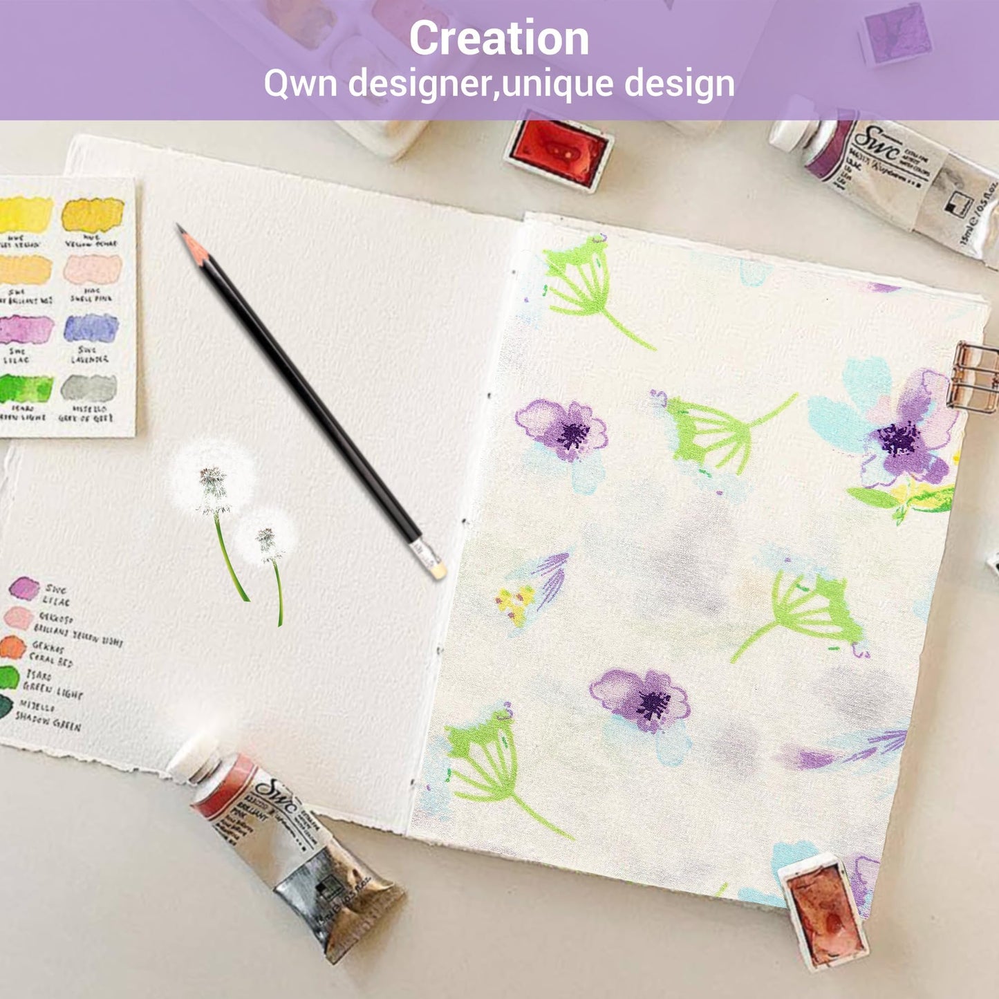 Softan Floral Queen Sheet Set Purple Flower Bed Sheets Queen Printed Sheets - 4 Piece Soft Microfiber Patterned Fitted Sheets with 15" Deep Pocket and Corner Straps, Cute Blue Flower Sheets