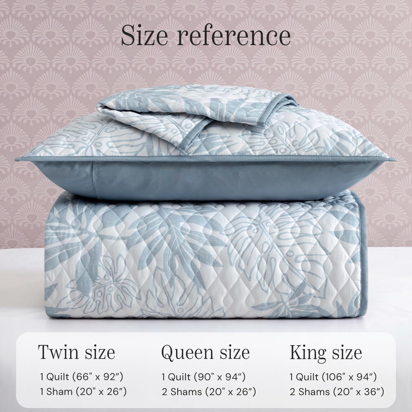 BLOOMHAVEN Quilt Set Queen Size, Moonstone Tropical Quilt Sets, Reversible Bedspread Lightweight and Breathable for All Seasons, Soft Quilted Bedspread with 2 Pillow Shams