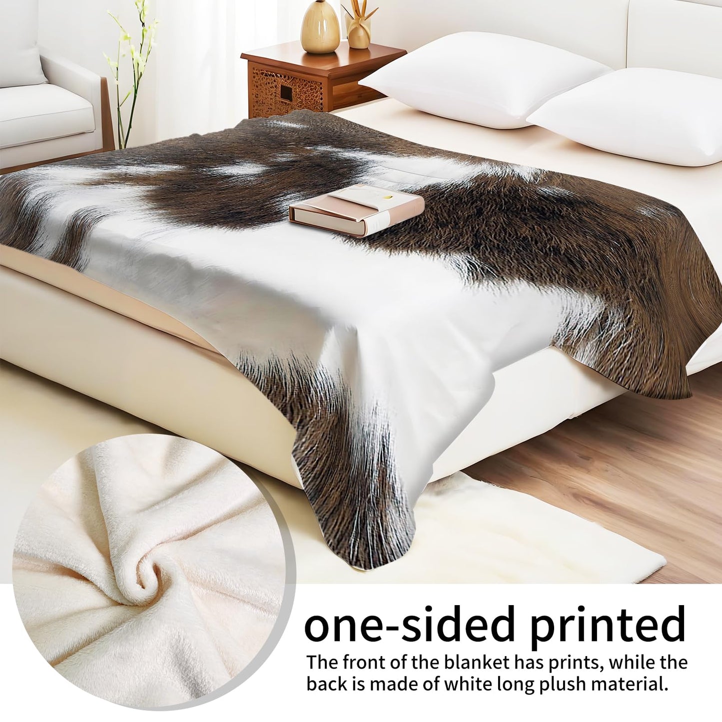 ANIOXCK Throw Blanket for Couch, 300GSM Warm Soft Cozy Flannel Blanket, Cute Blanket for All Seasons Bedroom Home Decor Gifts, Retro Cowhide 50x60 Inches