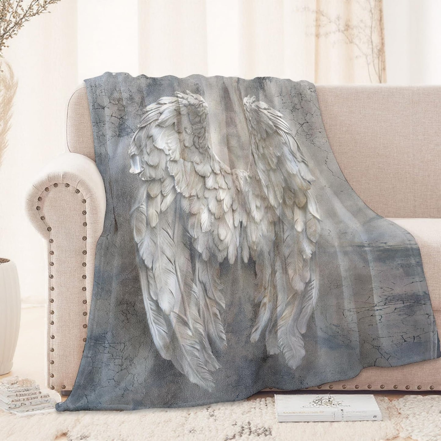 Heavenly Angel Wings Blanket 50x60 in, Flannel Throw Blankets for Travel Camping Sofa Living Room Decor, Lightweight Cozy Soft Fuzzy Gifts for Women Adults Kids
