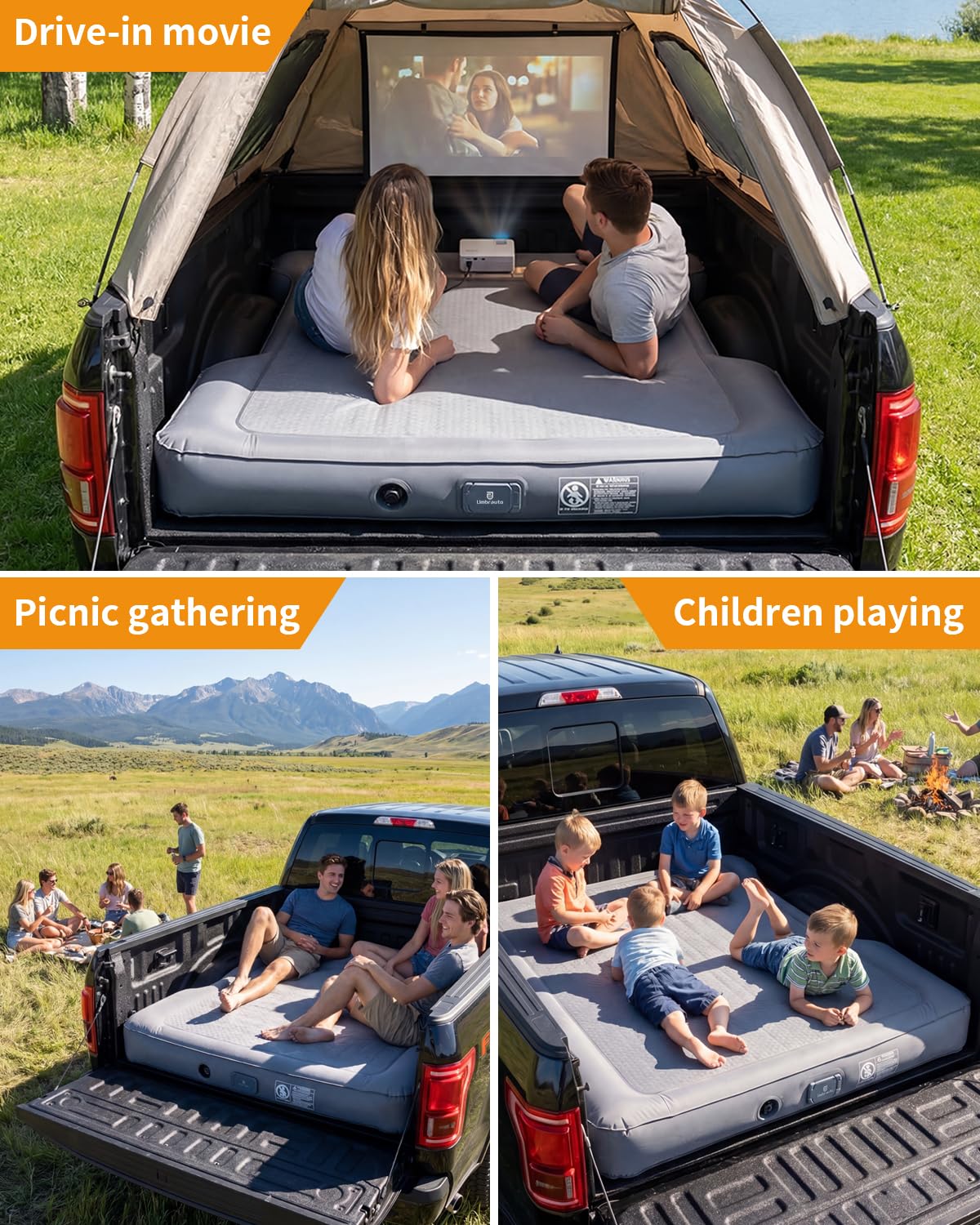 Umbrauto Upgraded Truck Bed Air Mattress for Full Size Short Beds 5.5-5.8ft, Drop-Stitch Tech with Built-in Pump, Heavy Duty Silent Inflatable Tent Bed for Outdoor Camping