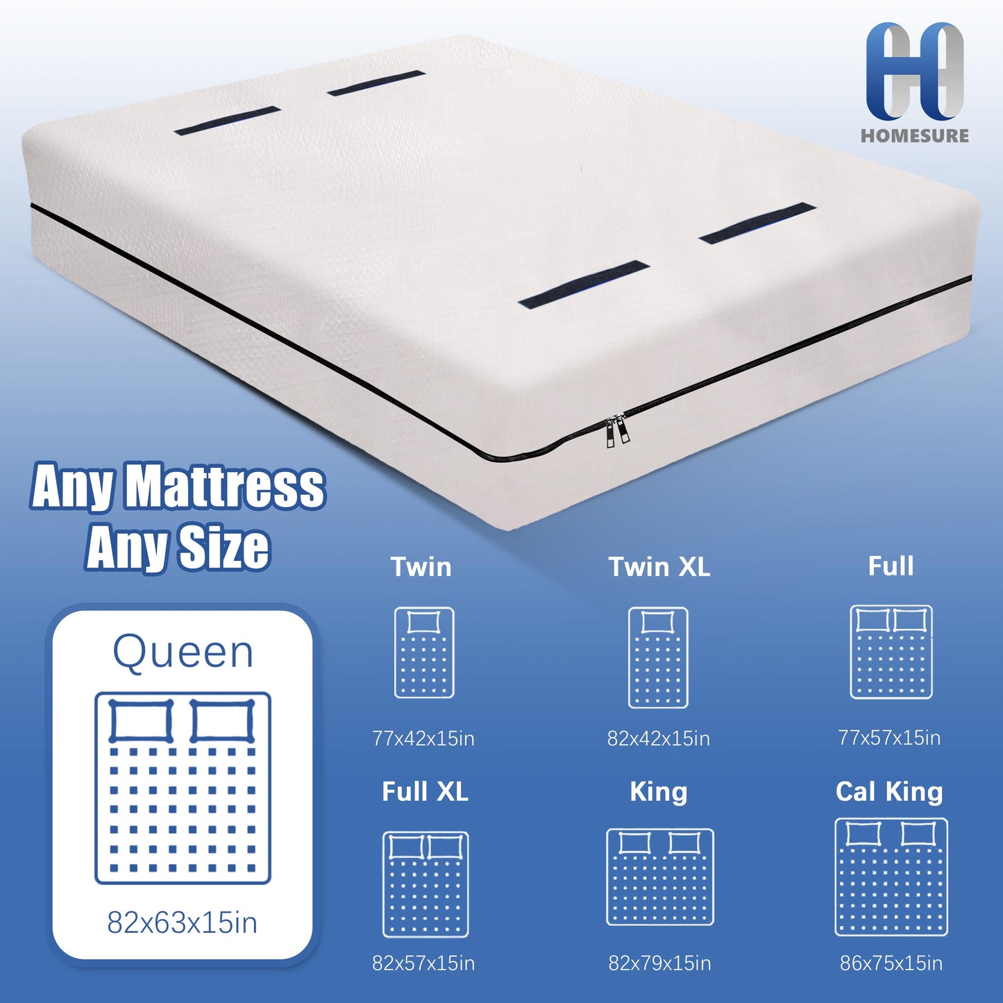 HOMESURE Mattress Bags for Moving and Storage with 8 Handles - Mattress Cover for Moving - Heavy Duty, Strong Zipper Closure, Moving Supplies & Moving Bag - Semi-Transparent, Queen