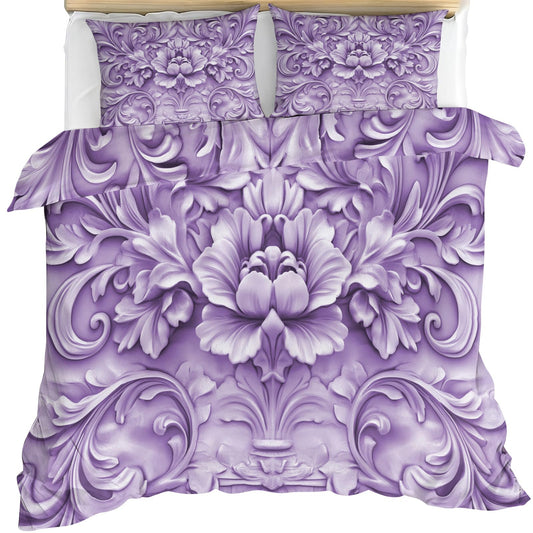 ZAMODE 3D Flower Duvet Cover California King Size, Purple Floral Comforter Cover 104" x 98", Vintage Relief Flowers Bedding Set with 2 Pillowcases