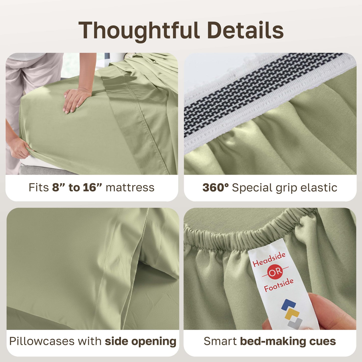 California Design Den Thick and Natural 100% Cotton Bed Sheets King Size Set - 1000 Thread Count Sateen Sheet & Pillowcase Sets, Deep Pockets, Durable Bedding - Pale Green