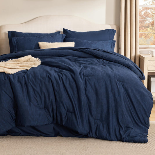 Bedsure King Size Comforter Set Navy - Bed in a Bag King Bedding 7 Pieces, Cationic Dyed Bed Set Gift for Family, Navy Soft Bedding for All Seasons Comforter with Sheets, Pillowcases & Shams
