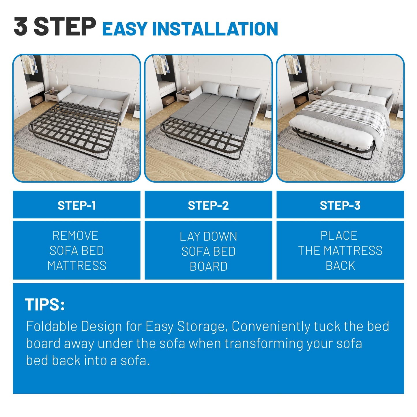 Greaton, Heavy Duty Sleeper Sofa Bed Support Board, 48" x 35.5" Wood Base to Fix Sagging Mattresses, Reinforced Under Cushion Panel, Pull Out Couch Mattress Boards, Easy Installation
