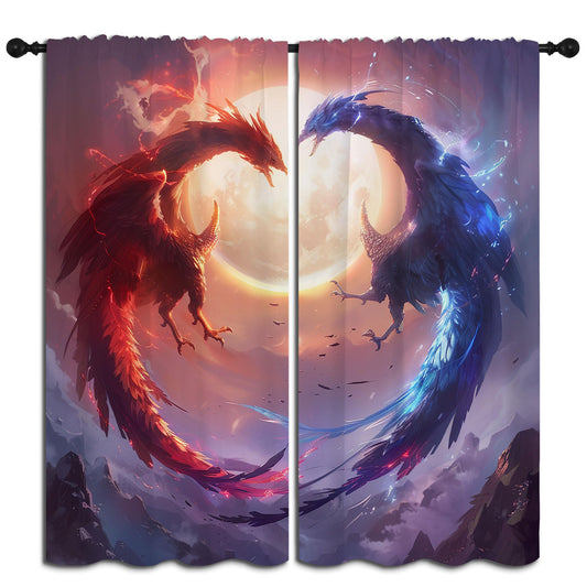 PYMATYTN Red Blue Dragon Blackout Curtains for Boys Girl Bedroom Decor,Fantasy Creature Abstract Art Thermal Insulated Rod Pocket Drapes Darkening Window Curtain for Living Room Home 55x63 inch