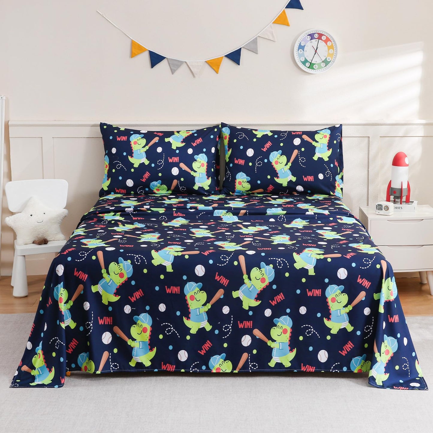 ChicView Full Sheet Set Kids,4 Pieces Breathable Soft Microfiber Bedsheets for Child Boys Girls, Anti Pilling Deep Pockets Easy Care Bed Sheets, Dino