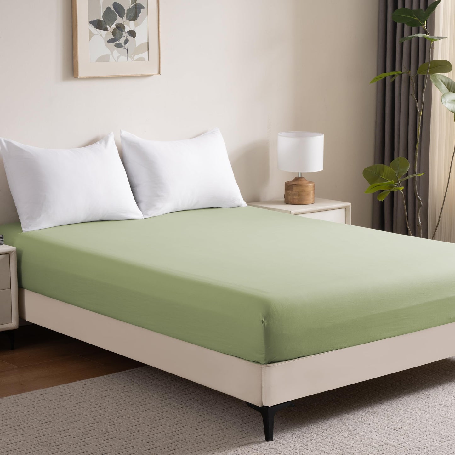 2 Pack Deep Pocket Fitted Sheet Queen Size - Pack of 2 Bed Sheets - Soft Washed Microfiber - Fits up to 16 inch Mattress - Breathable, Wrinkle Free, Fade Resistant,Easy Care (Sage Green,Queen)